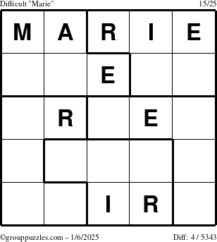 The grouppuzzles.com Difficult Marie puzzle for Monday January 6, 2025