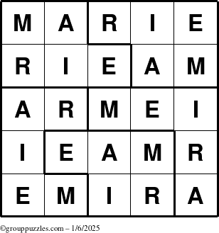 The grouppuzzles.com Answer grid for the Marie puzzle for Monday January 6, 2025