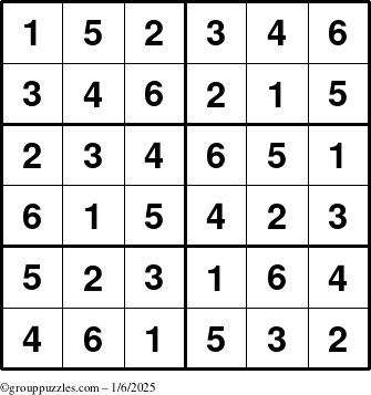 The grouppuzzles.com Answer grid for the Sudoku-Junior puzzle for Monday January 6, 2025