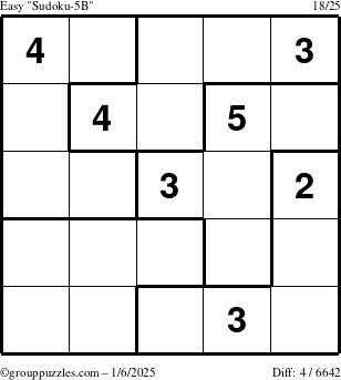 The grouppuzzles.com Easy Sudoku-5B puzzle for Monday January 6, 2025