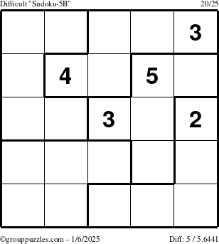 The grouppuzzles.com Difficult Sudoku-5B puzzle for Monday January 6, 2025