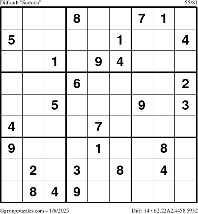 The grouppuzzles.com Difficult Sudoku puzzle for Monday January 6, 2025