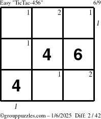 The grouppuzzles.com Easy TicTac-456 puzzle for Monday January 6, 2025 with all 2 steps marked