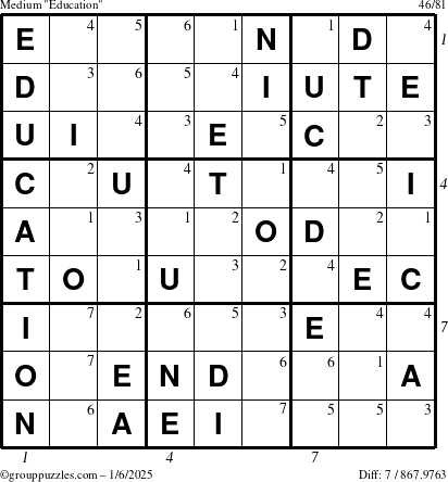 The grouppuzzles.com Medium Education-c1 puzzle for Monday January 6, 2025 with all 7 steps marked