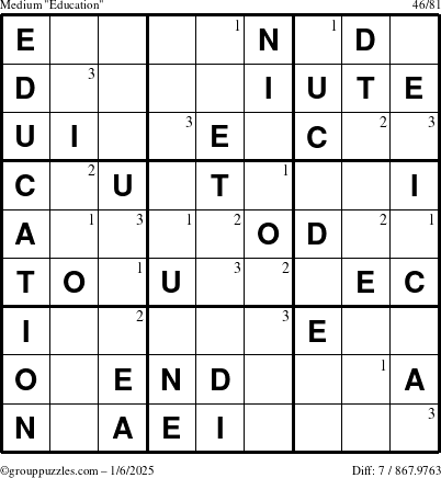 The grouppuzzles.com Medium Education-c1 puzzle for Monday January 6, 2025 with the first 3 steps marked