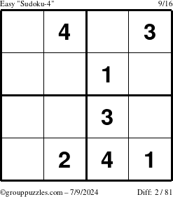 The grouppuzzles.com Easy Sudoku-4 puzzle for Tuesday July 9, 2024