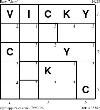 The grouppuzzles.com Easy Vicky puzzle for Tuesday July 9, 2024 with all 4 steps marked