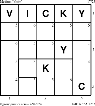 The grouppuzzles.com Medium Vicky puzzle for Tuesday July 9, 2024 with all 6 steps marked