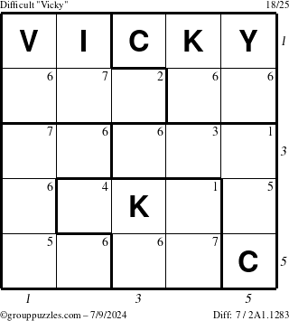 The grouppuzzles.com Difficult Vicky puzzle for Tuesday July 9, 2024 with all 7 steps marked