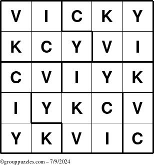 The grouppuzzles.com Answer grid for the Vicky puzzle for Tuesday July 9, 2024