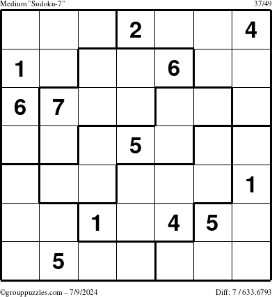 The grouppuzzles.com Medium Sudoku-7 puzzle for Tuesday July 9, 2024