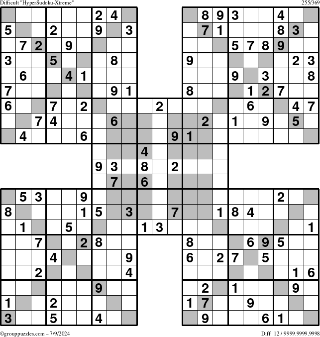 The grouppuzzles.com Difficult HyperSudoku-Xtreme puzzle for Tuesday July 9, 2024