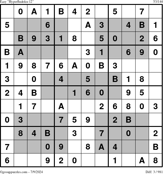 The grouppuzzles.com Easy HyperSudoku-12 puzzle for Tuesday July 9, 2024