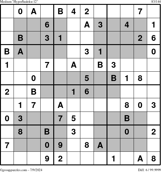 The grouppuzzles.com Medium HyperSudoku-12 puzzle for Tuesday July 9, 2024