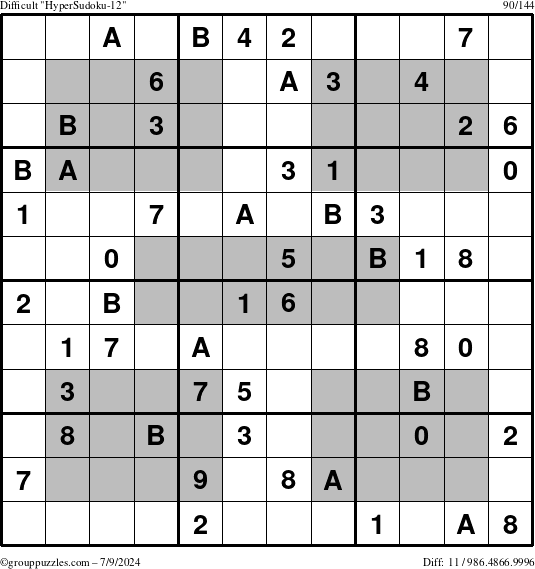 The grouppuzzles.com Difficult HyperSudoku-12 puzzle for Tuesday July 9, 2024