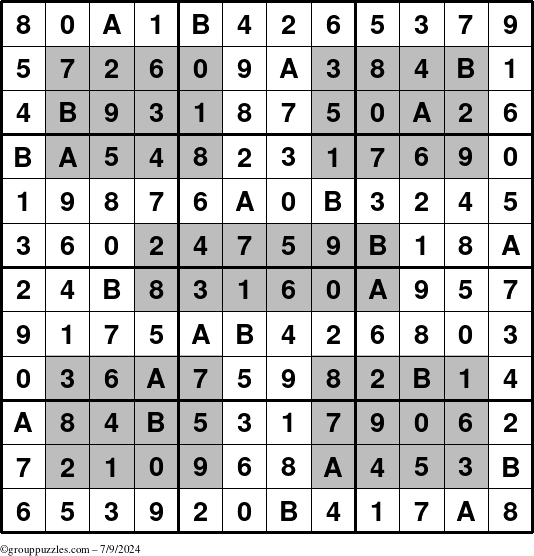 The grouppuzzles.com Answer grid for the HyperSudoku-12 puzzle for Tuesday July 9, 2024