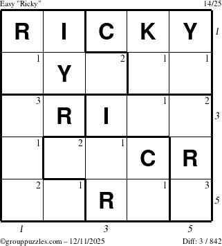The grouppuzzles.com Easy Ricky puzzle for Thursday December 11, 2025, suitable for printing, with all 3 steps marked