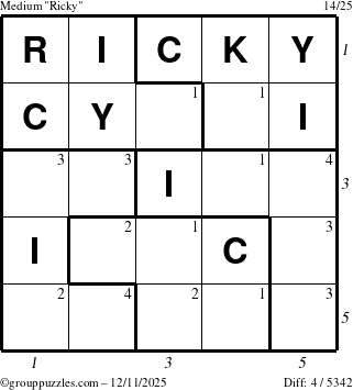 The grouppuzzles.com Medium Ricky puzzle for Thursday December 11, 2025, suitable for printing, with all 4 steps marked