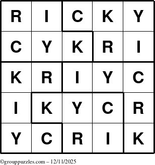The grouppuzzles.com Answer grid for the Ricky puzzle for Thursday December 11, 2025