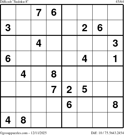 The grouppuzzles.com Difficult Sudoku-8 puzzle for Thursday December 11, 2025