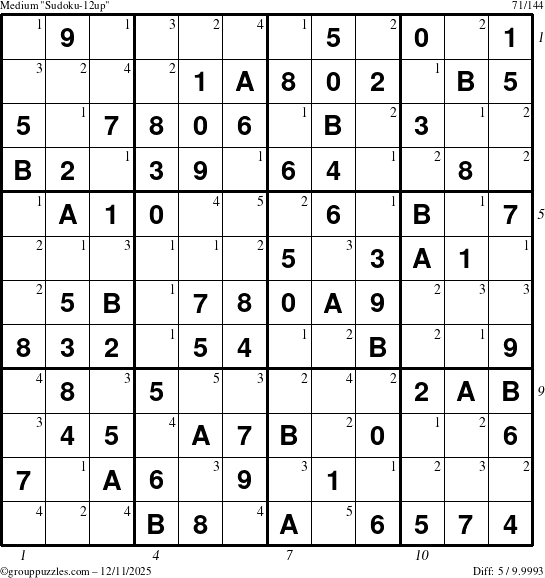 The grouppuzzles.com Medium Sudoku-12up puzzle for Thursday December 11, 2025 with all 5 steps marked