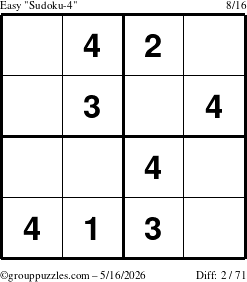 The grouppuzzles.com Easy Sudoku-4 puzzle for Saturday May 16, 2026