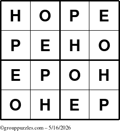 The grouppuzzles.com Answer grid for the Hope puzzle for Saturday May 16, 2026