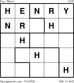 The grouppuzzles.com Easy Henry puzzle for Saturday May 16, 2026