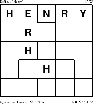 The grouppuzzles.com Difficult Henry puzzle for Saturday May 16, 2026
