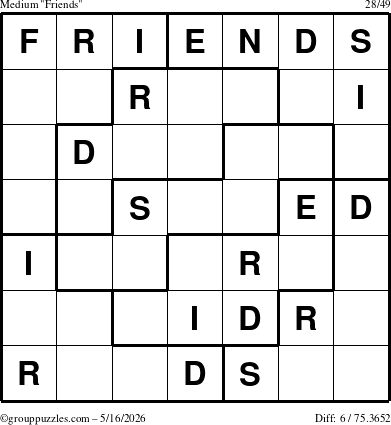 The grouppuzzles.com Medium Friends puzzle for Saturday May 16, 2026