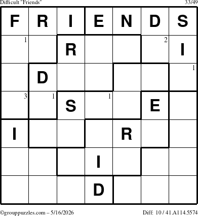The grouppuzzles.com Difficult Friends puzzle for Saturday May 16, 2026 with the first 3 steps marked