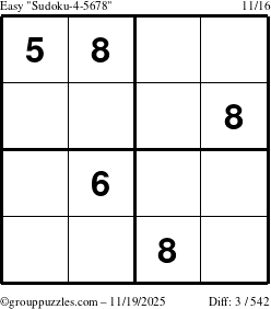 The grouppuzzles.com Easy Sudoku-4-5678 puzzle for Wednesday November 19, 2025