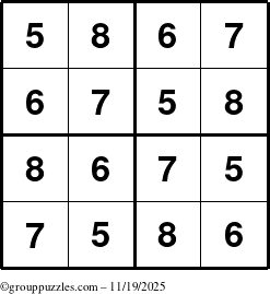 The grouppuzzles.com Answer grid for the Sudoku-4-5678 puzzle for Wednesday November 19, 2025