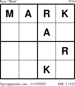 The grouppuzzles.com Easy Mark puzzle for Wednesday November 19, 2025