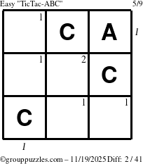 The grouppuzzles.com Easy TicTac-ABC puzzle for Wednesday November 19, 2025, suitable for printing, with all 2 steps marked