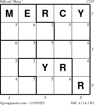 The grouppuzzles.com Difficult Mercy puzzle for Wednesday November 19, 2025 with all 6 steps marked