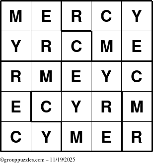 The grouppuzzles.com Answer grid for the Mercy puzzle for Wednesday November 19, 2025