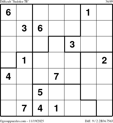 The grouppuzzles.com Difficult Sudoku-7B puzzle for Wednesday November 19, 2025