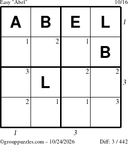 The grouppuzzles.com Easy Abel puzzle for Saturday October 24, 2026, suitable for printing, with all 3 steps marked