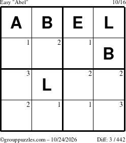 The grouppuzzles.com Easy Abel puzzle for Saturday October 24, 2026 with the first 3 steps marked