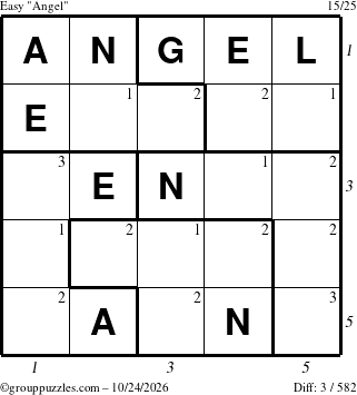 The grouppuzzles.com Easy Angel puzzle for Saturday October 24, 2026 with all 3 steps marked