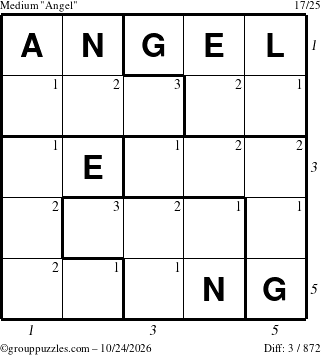 The grouppuzzles.com Medium Angel puzzle for Saturday October 24, 2026, suitable for printing, with all 3 steps marked