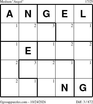 The grouppuzzles.com Medium Angel puzzle for Saturday October 24, 2026 with the first 3 steps marked
