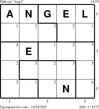 The grouppuzzles.com Difficult Angel puzzle for Saturday October 24, 2026 with all 4 steps marked