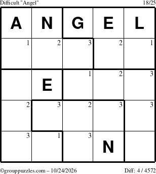 The grouppuzzles.com Difficult Angel puzzle for Saturday October 24, 2026 with the first 3 steps marked