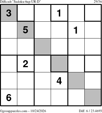 The grouppuzzles.com Difficult Sudoku-6up-UR-D puzzle for Saturday October 24, 2026