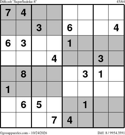The grouppuzzles.com Difficult SuperSudoku-8 puzzle for Saturday October 24, 2026