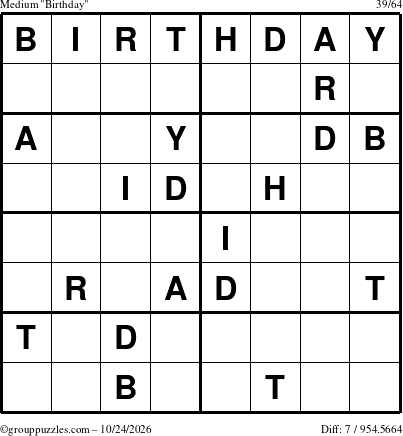 The grouppuzzles.com Medium Birthday puzzle for Saturday October 24, 2026