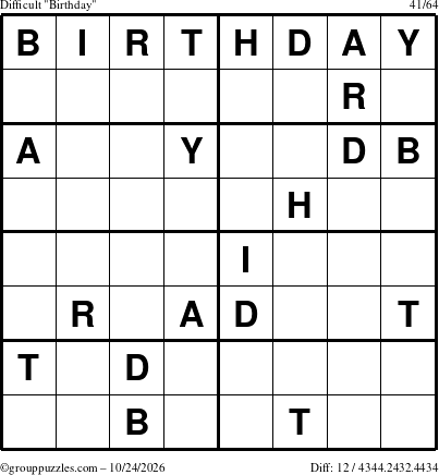 The grouppuzzles.com Difficult Birthday puzzle for Saturday October 24, 2026