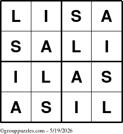 The grouppuzzles.com Answer grid for the Lisa puzzle for Tuesday May 19, 2026